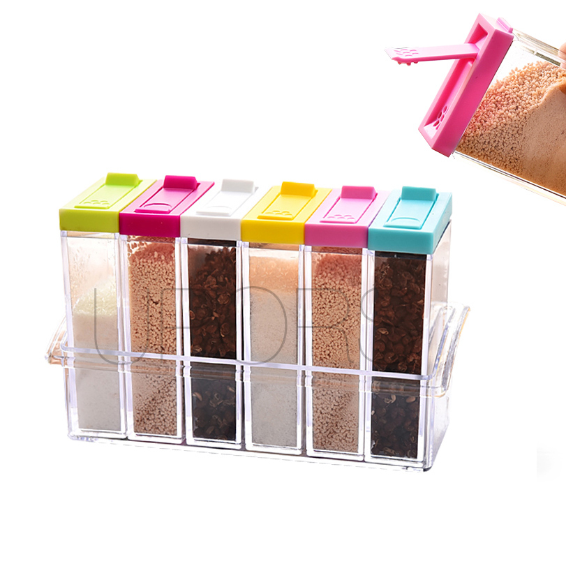 Spice Organizer Plastic Transparent Spice Jars (Set of 6)