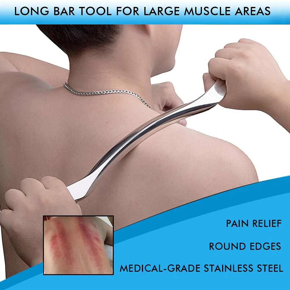 Sport Stainless Steel Long Gua Sha Tool-Guasha Long Bar Muscle Scraping Massage Tools-Help Relieve Sore Muscles Soft
