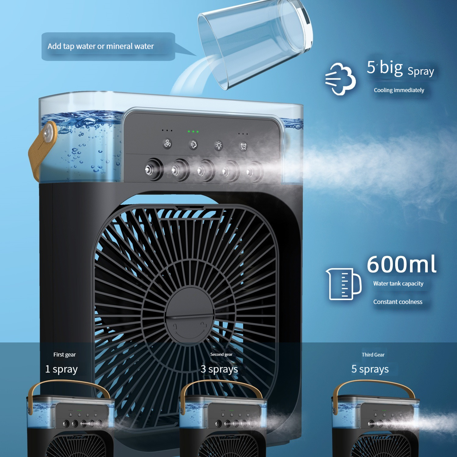 Spray Small Fan Five Hole Humidification Small Refrigeration Air Conditioner Mini Fan Water Cooled Silent Air Cooler Spray Small Fan Five Hole Humidification Small Refrigeration Air Conditioner Mini Fan Water Cooled Silent Air Cooler