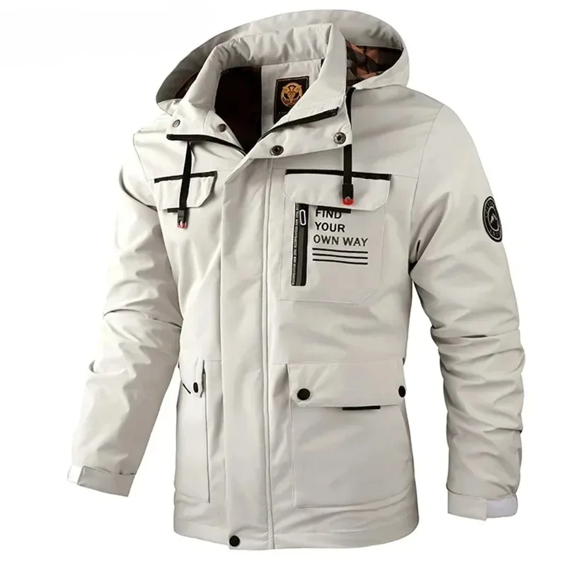Spring And Autumn Men's Windbreaker Outdoor Soft Shell Windproof Waterproof Jacket Long-Sleeved Hooded Solid Color