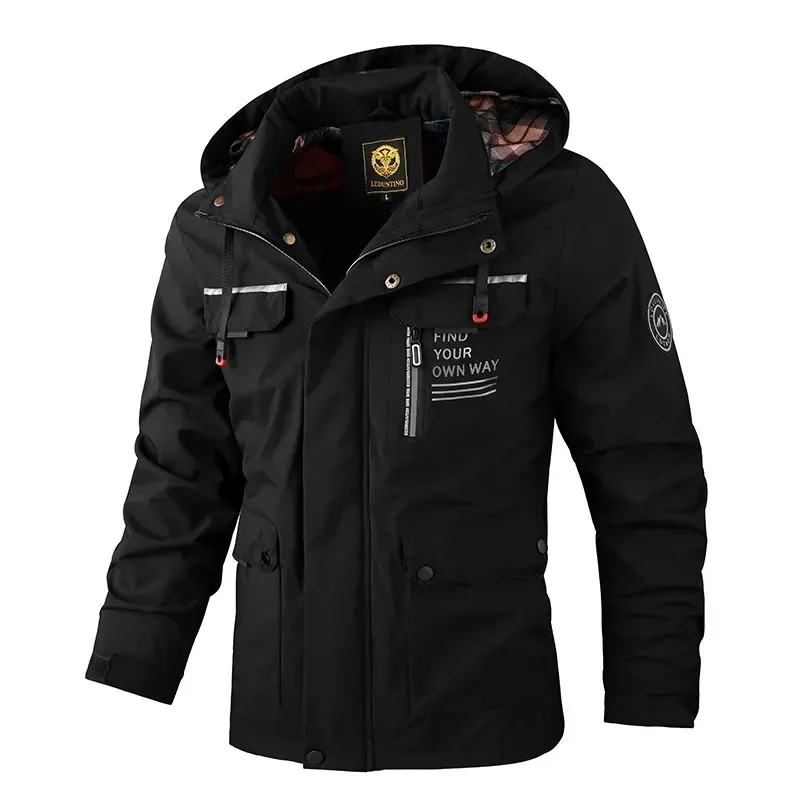 Spring And Autumn Men's Windbreaker Outdoor Soft Shell Windproof Waterproof Jacket Long-Sleeved Hooded Solid Color Spring And Autumn Men's Windbreaker Outdoor Soft Shell Windproof Waterproof Jacket Long-Sleeved Hooded Solid Color