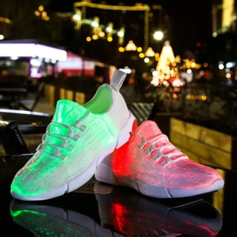 Spring Boy Luminous Glowing Sneakers Men Women Girl Kids LED Light Shoes Children Flashing Adults USB Recharge Fiber