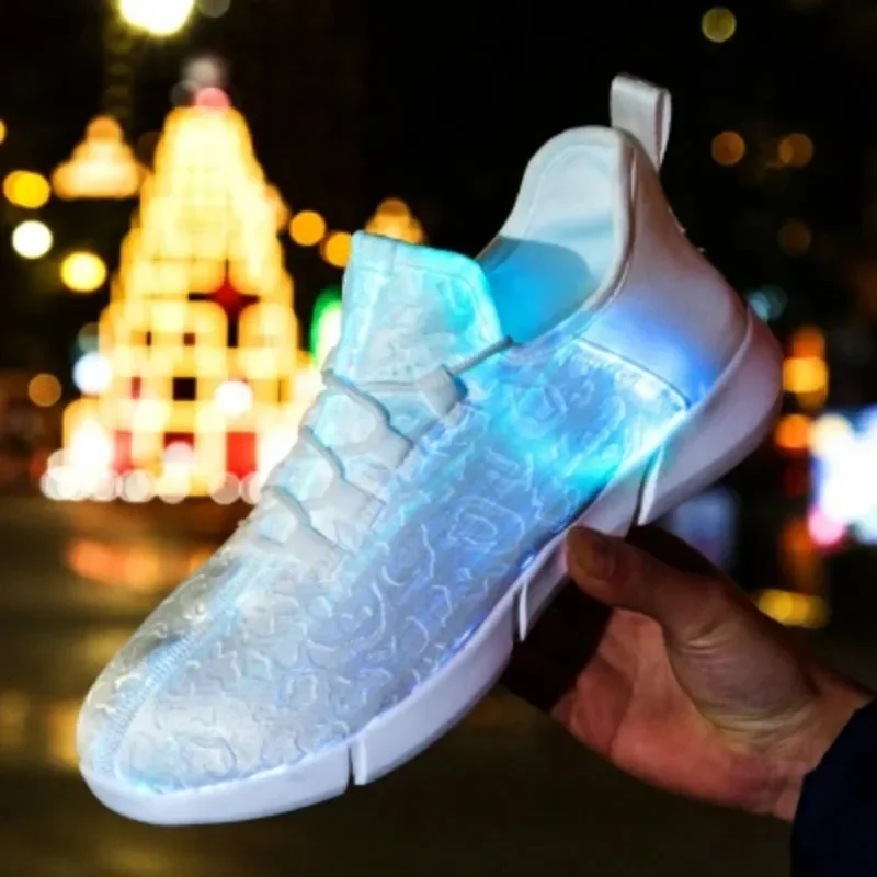 Spring Boy Luminous Glowing Sneakers Men Women Girl Kids LED Light Shoes Children Flashing Adults USB Recharge Fiber
