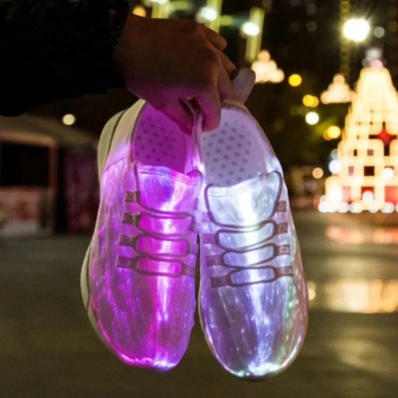 Spring Boy Luminous Glowing Sneakers Men Women Girl Kids LED Light Shoes Children Flashing Adults USB Recharge Fiber