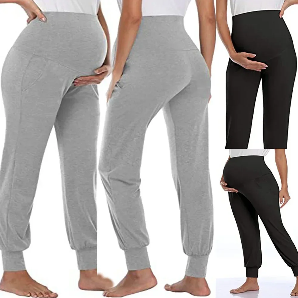 Spring Maternity Women's Casual Pants Premama Solid High Waist Strechy Lounge Trousers For Pregnant Women Joggers With