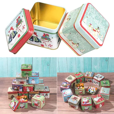 Square Christmas Holiday Cookie Tin