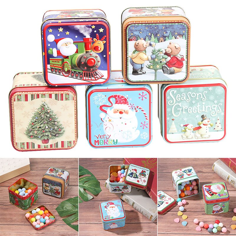Square Christmas Holiday Cookie Tin