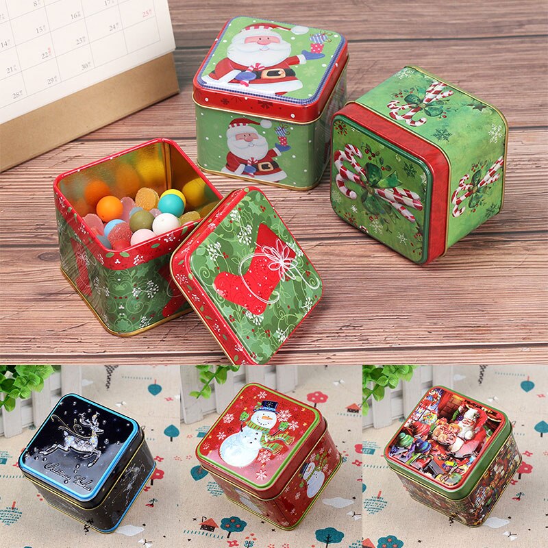 Square Christmas Holiday Cookie Tin