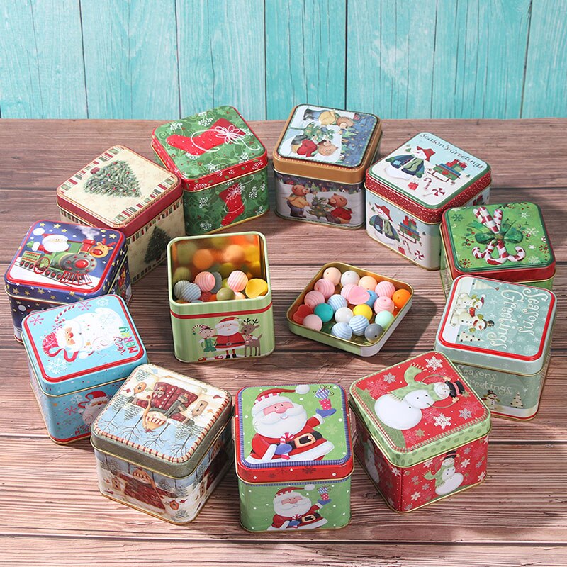 Square Christmas Holiday Cookie Tin