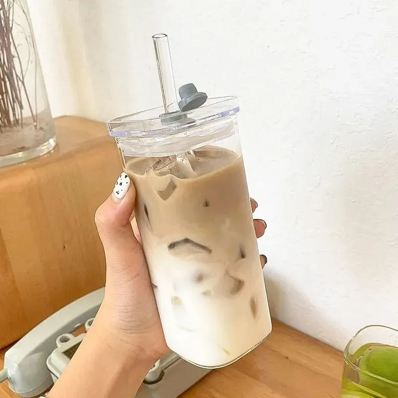 Square Heat Resistant Coffee Glass Cup With Lid and Straw Transparent Milk Tea Juice Cups Coffee Mug For Home Bar Square Heat Resistant Coffee Glass Cup With Lid and Straw Transparent Milk Tea Juice Cups Coffee Mug For Home Bar