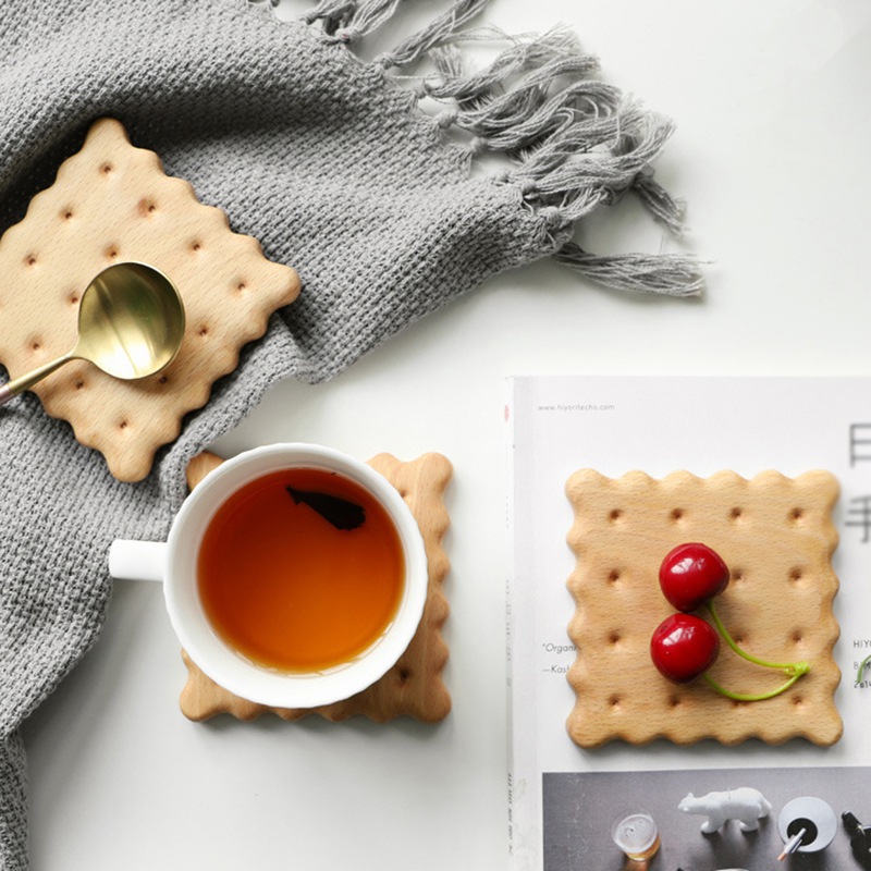 Square Natural Wood Biscuit Coaster