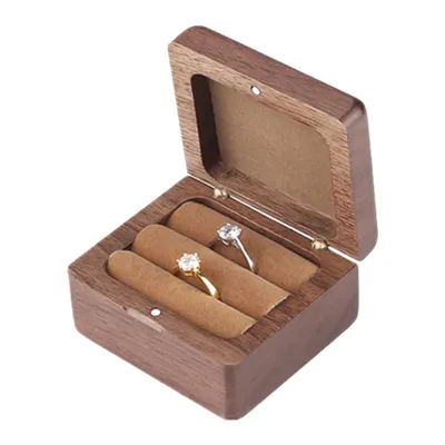 Square Natural Wooden Wedding Ring Box