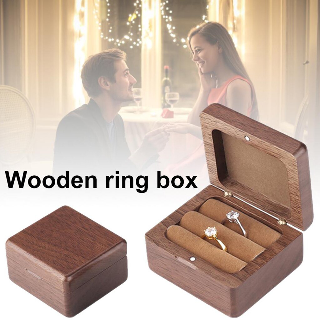 Square Natural Wooden Wedding Ring Box