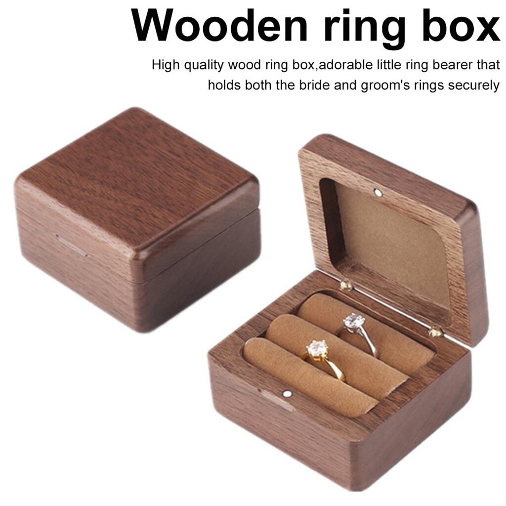 Square Natural Wooden Wedding Ring Box