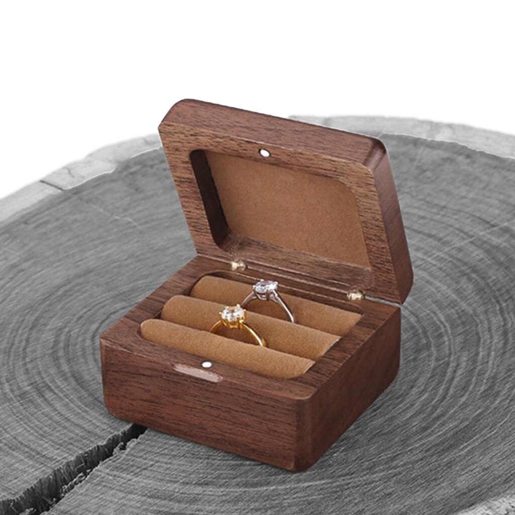 Square Natural Wooden Wedding Ring Box