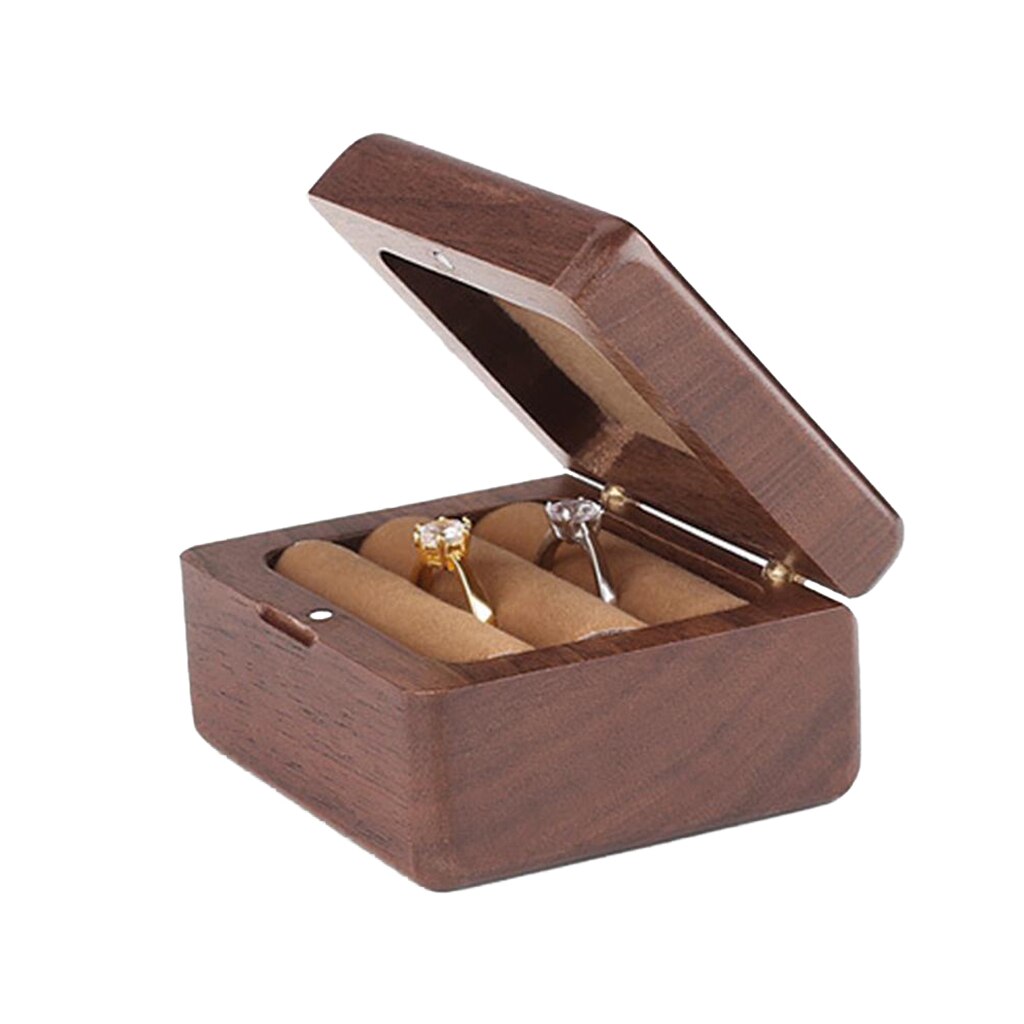 Square Natural Wooden Wedding Ring Box