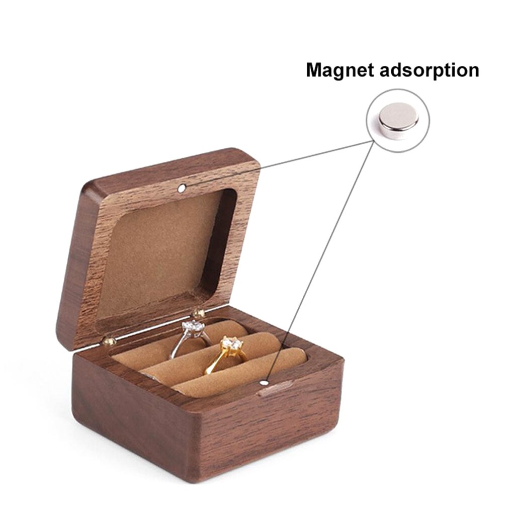 Square Natural Wooden Wedding Ring Box