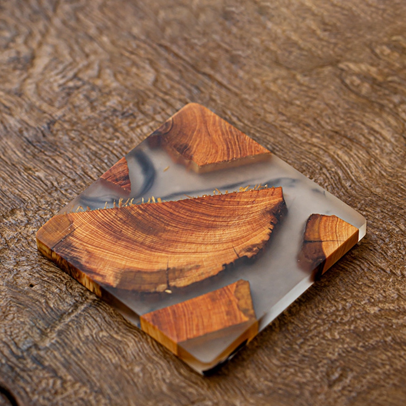 Square Wood and Resin Coaster