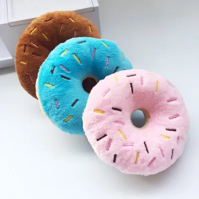 Squeaky Plush Dog Donut Toy