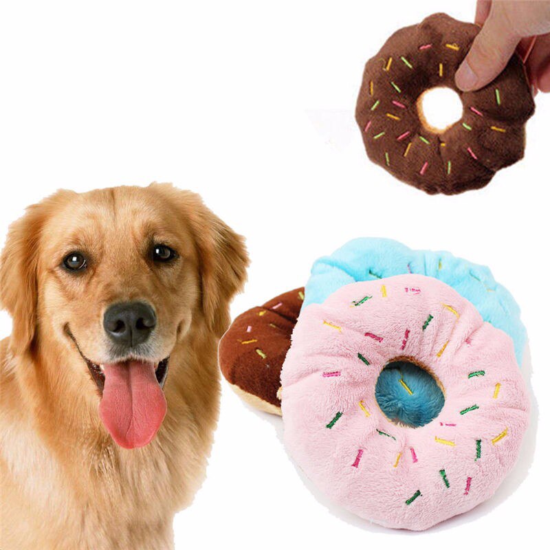 Squeaky Plush Dog Donut Toy