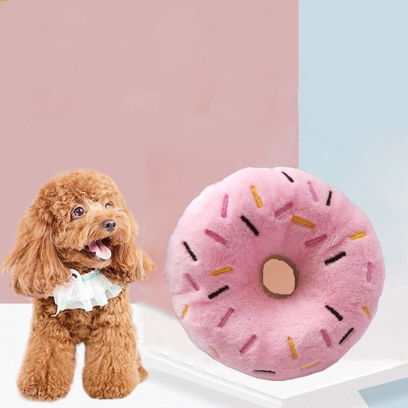 Squeaky Plush Dog Donut Toy