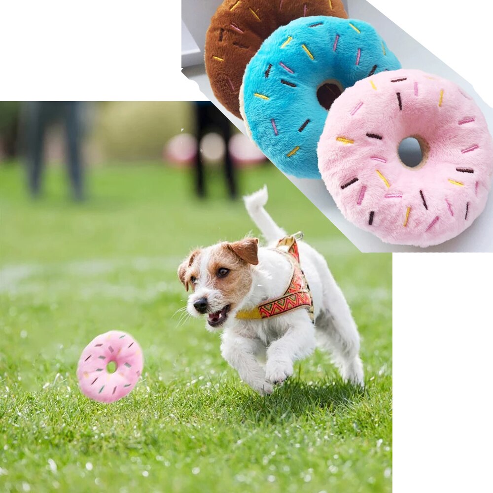 Squeaky Plush Dog Donut Toy