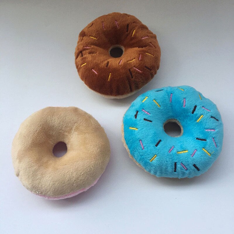 Squeaky Plush Dog Donut Toy