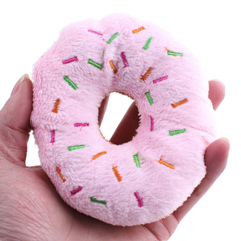 Squeaky Plush Dog Donut Toy