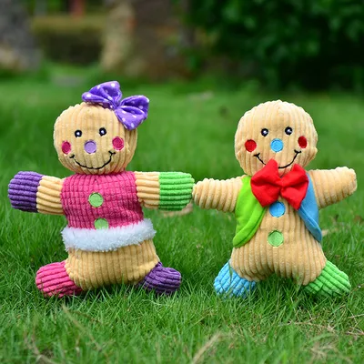 Squeaky Plush Gingerbread Man Dog Toy