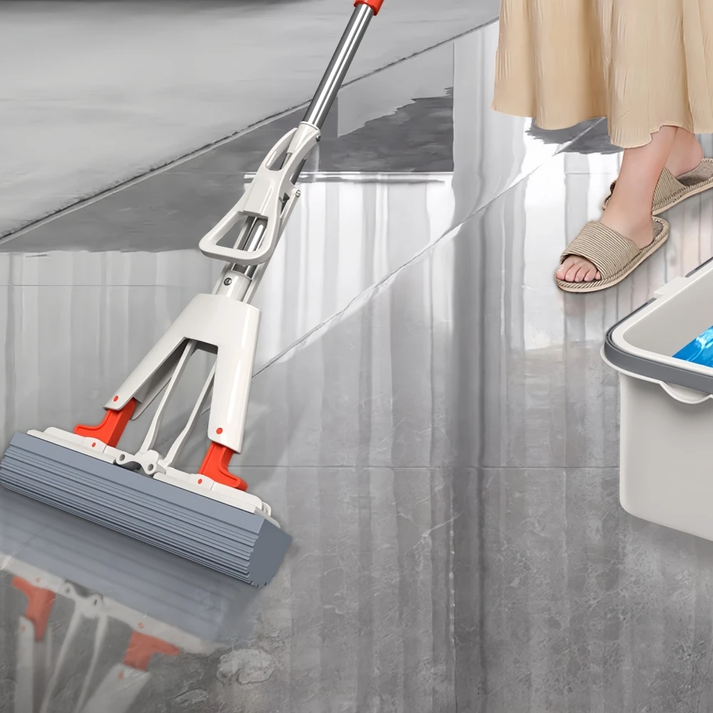 Squeeze Self-Draining Rubber Cotton Mop No-Wash Lazy Flat Mop Reusable Sponge Household Floor Cleaning Tool Squeeze Self-Draining Rubber Cotton Mop No-Wash Lazy Flat Mop Reusable Sponge Household Floor Cleaning Tool