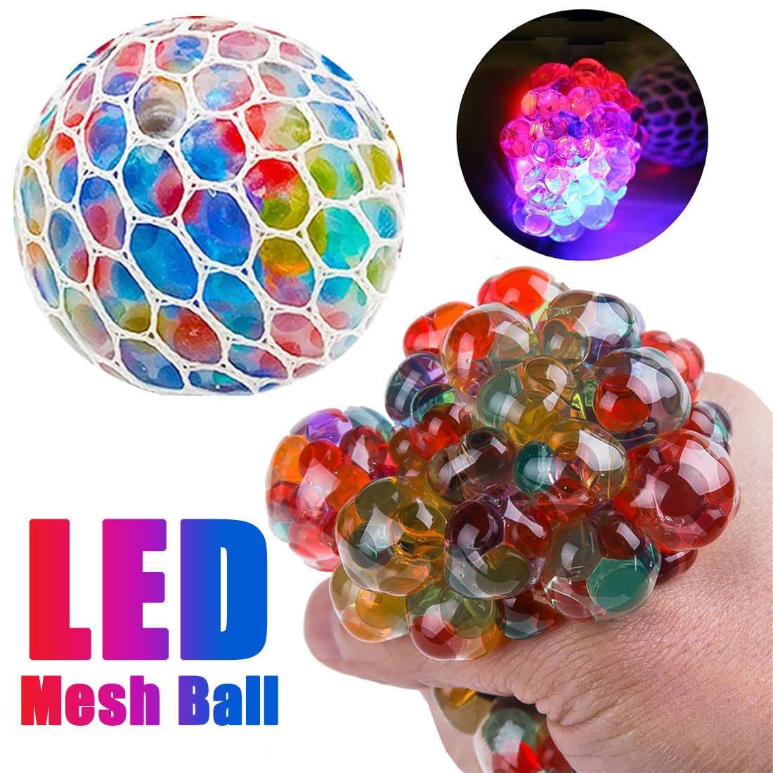 Squishy Mesh Ball Anti Stress Toy with LED lights