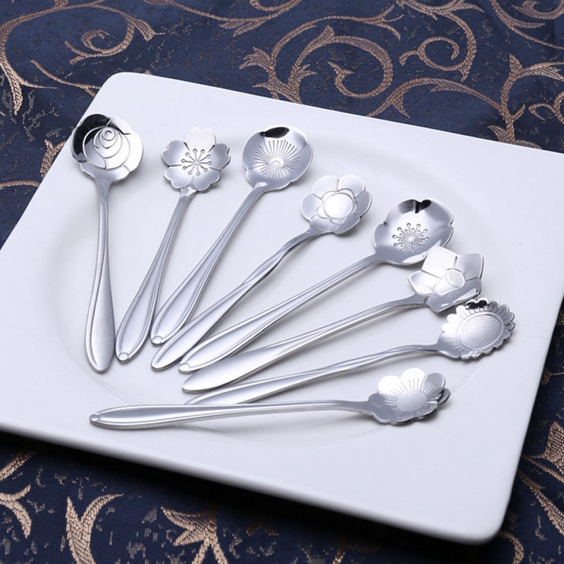 Stainless Flower Spoons Set (8pcs)
