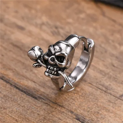 Stainless Gothic Skull Hoop Earrings