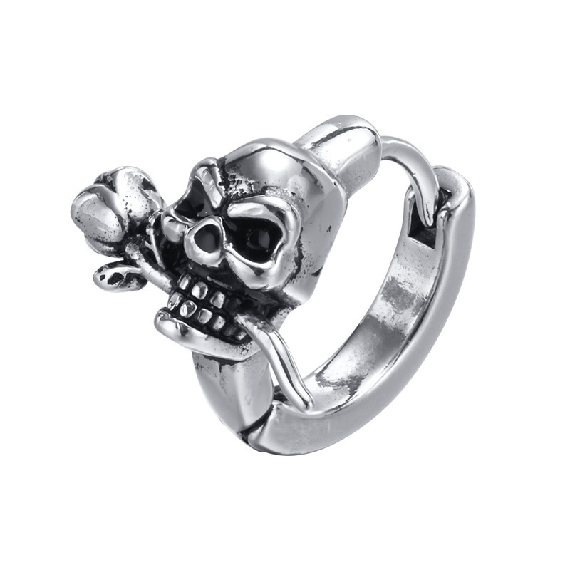 Stainless Gothic Skull Hoop Earrings