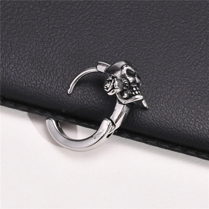 Stainless Gothic Skull Hoop Earrings