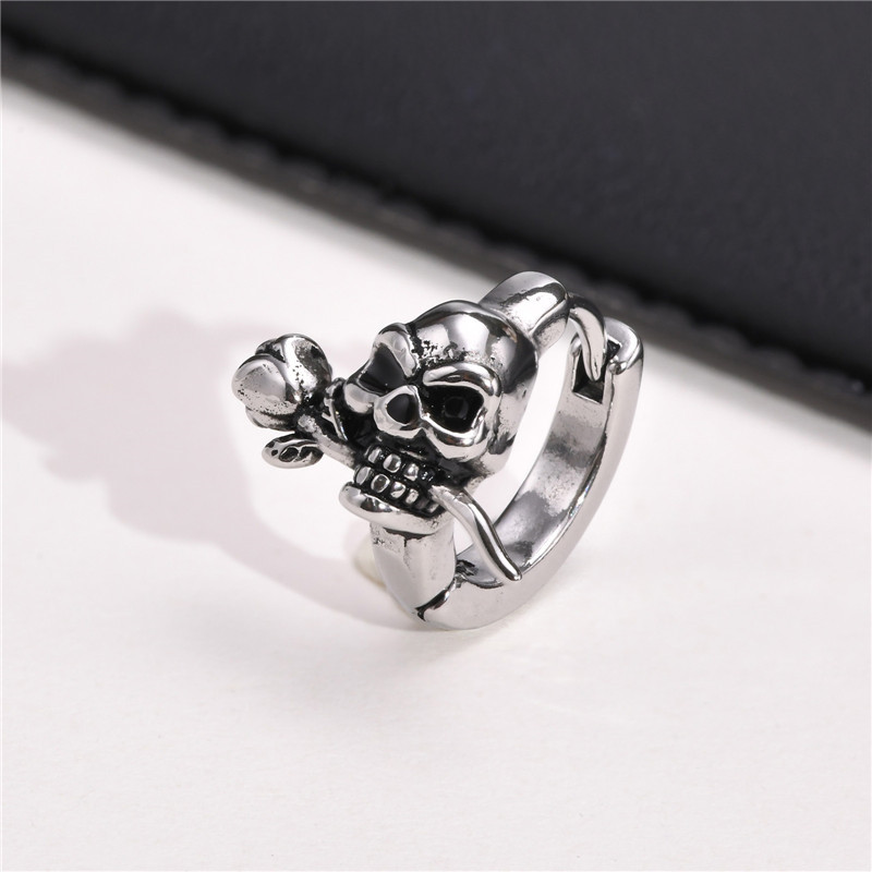 Stainless Gothic Skull Hoop Earrings