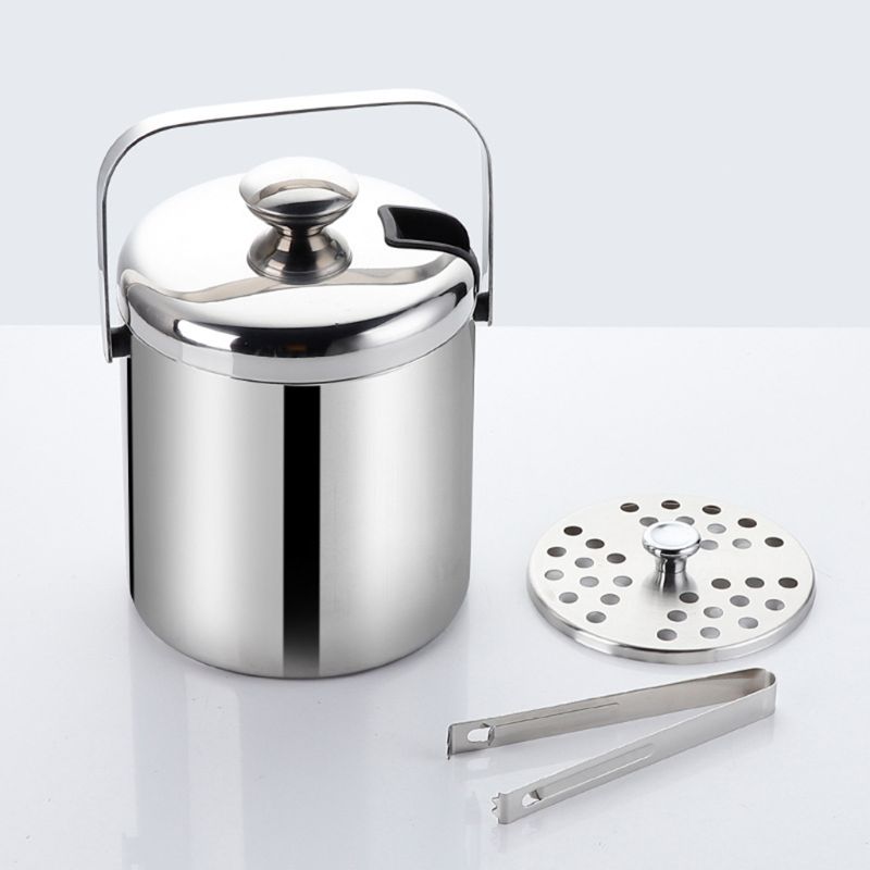 Stainless Insulated Ice Bucket with Lid and Tongs Stainless Insulated Ice Bucket with Lid and Tongs