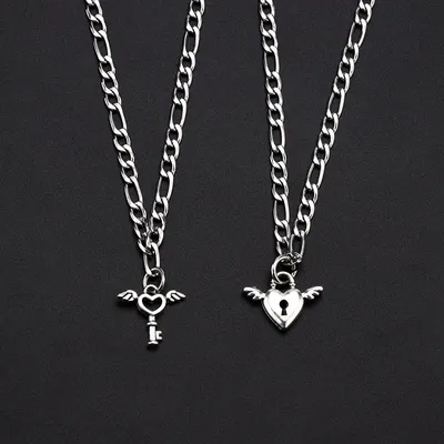 Stainless Lock And Key Couple Necklace (2 pcs)
