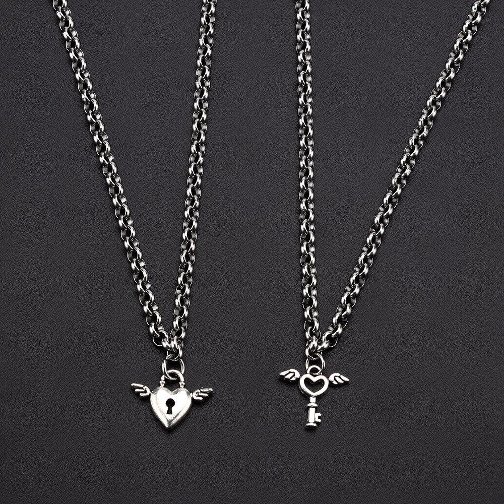 Stainless Lock And Key Couple Necklace (2 pcs)