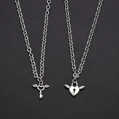Stainless Lock And Key Couple Necklace (2 pcs)