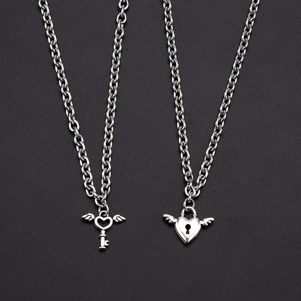 Stainless Lock And Key Couple Necklace (2 pcs)