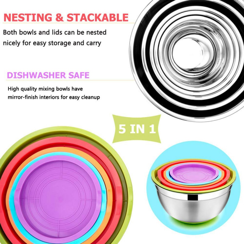 Stainless Mixing Bowls with Lid Set (5 pcs) Stainless Mixing Bowls with Lid Set (5 pcs)