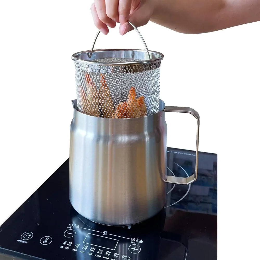 Stainless Steel 2L Deep Fryer Pot with Basket and Oil Strainer, 304 Stainless Steel Deep Frying Pot for French Fries Stainless Steel 2L Deep Fryer Pot with Basket and Oil Strainer, 304 Stainless Steel Deep Frying Pot for French Fries