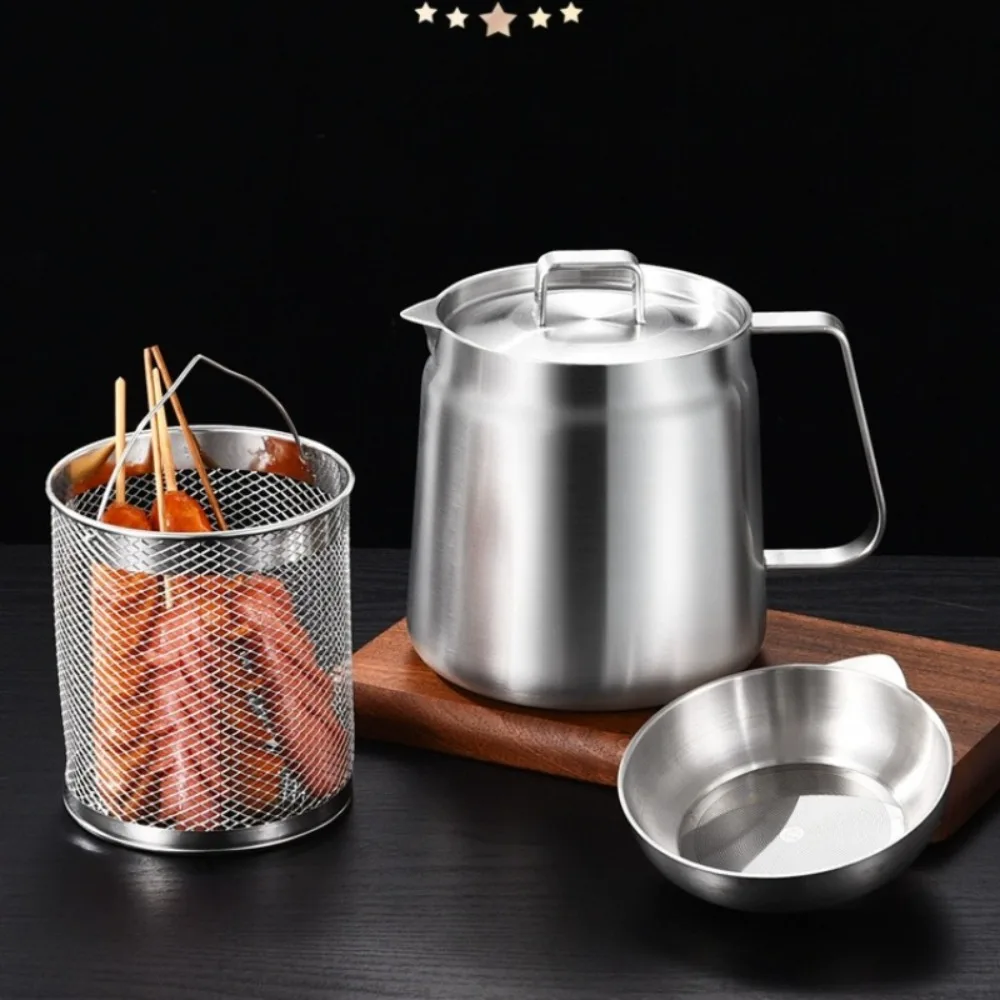 Stainless Steel 2L Deep Fryer Pot with Basket and Oil Strainer, 304 Stainless Steel Deep Frying Pot for French Fries Stainless Steel 2L Deep Fryer Pot with Basket and Oil Strainer, 304 Stainless Steel Deep Frying Pot for French Fries