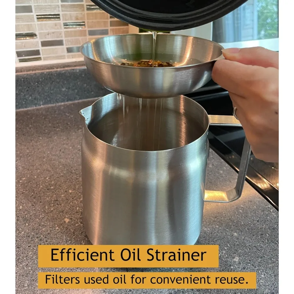 Stainless Steel 2L Deep Fryer Pot with Basket and Oil Strainer, 304 Stainless Steel Deep Frying Pot for French Fries Stainless Steel 2L Deep Fryer Pot with Basket and Oil Strainer, 304 Stainless Steel Deep Frying Pot for French Fries