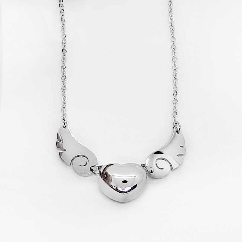 Stainless Steel Angel Wing Heart Necklace