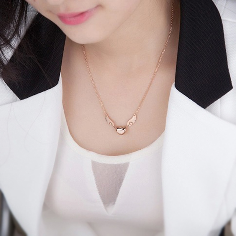 Stainless Steel Angel Wing Heart Necklace