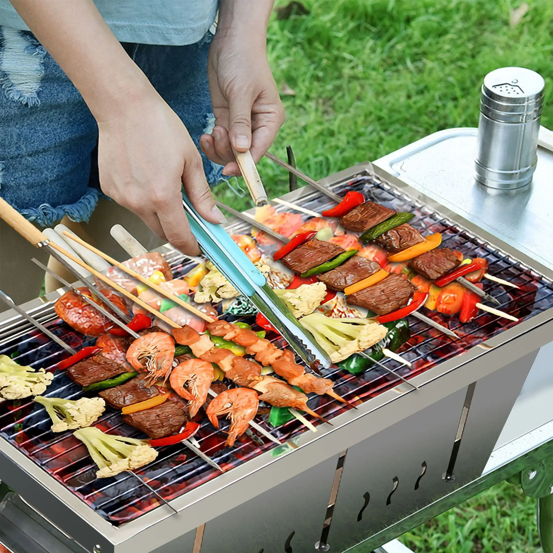 Stainless Steel Barbecue Grill Portable Outdoor Stove IGT Table Stove Folding Firewood Stove Barbecue Camping Stove