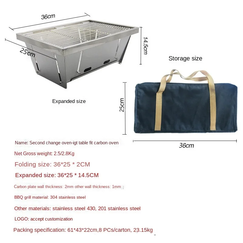 Stainless Steel Barbecue Grill Portable Outdoor Stove IGT Table Stove Folding Firewood Stove Barbecue Camping Stove