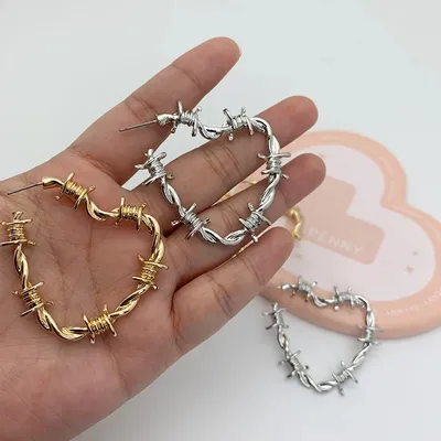 Stainless Steel Barbed Wire Heart Earrings
